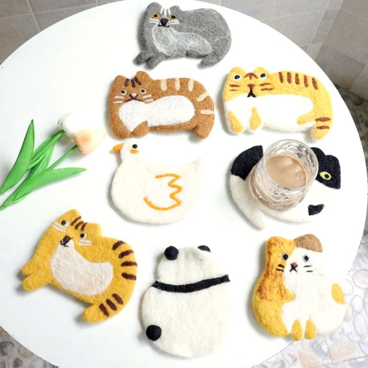 UREAN Felted Wool Felted Wool Coasters Insulating Animals Shaped Wool ...