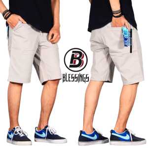 BLESSINGS Celana Pendek Chino Celana Chino Pria Pendek Warna Hitam Polos Stretch Combed Tebal Murah