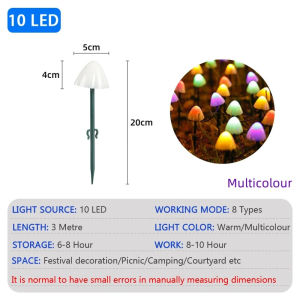 Mushroom Solar Lights Pathway Outdoor For House Colored Stake Solar Powered Walkway Waterproof Backyard Warm White Landscape String Yard Decor Lawn Ground Patio Garden Decorative