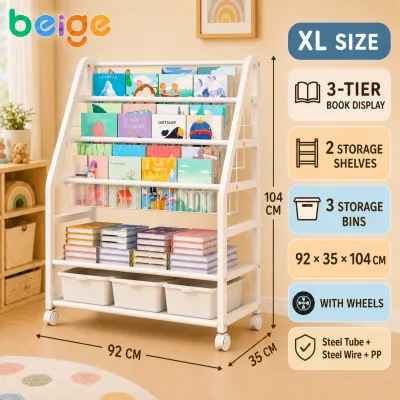 Multifunctional Kids Bookshelf & Toy Storage Rack 5-Tier Display Bookcase Organizer with Safety Design for Bedroom Playroom Nursery