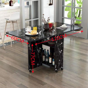 Folding table household small rectangular simple and easy to function with wheels moving dining table 6 people