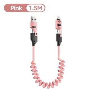 CROWMSTAR 4 In 1 Spring Telescopic Cable For ios Type C 65W Super Fast Charger Cable