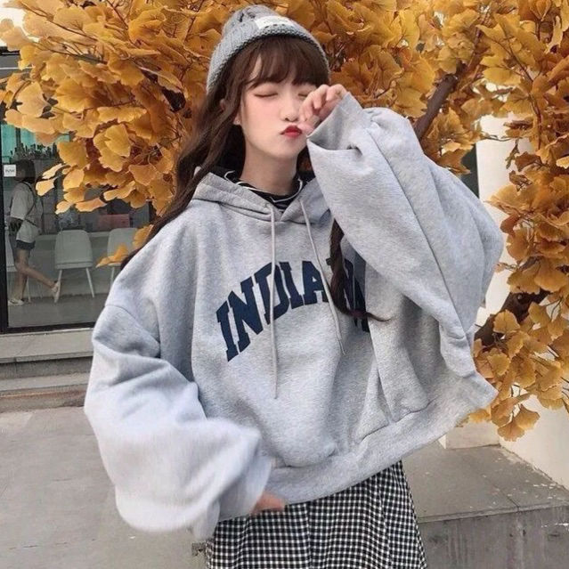 HOODIE WANITA Loose Hoodies Women INDIANA Letter Printed Oversize