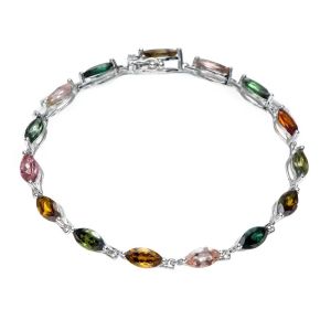 BOSEOK Multi Tourmaline Rhodium Over Sterling Silver Bracelet 7.19ctw B5310