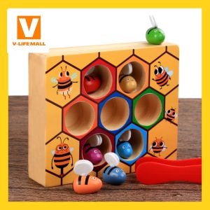 Fine Motor Skill Toys Wooden Beehive Toy Color Matching Colour Sorting Little Bee Clip Toy Montessori Fine Motor Educational Children Kids Toy