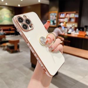 FLOVEME Ring Holder Soft Electroplated for IPhone 14 Pro Max Phone Case for IPhone 13 Pro Max 11 12 13 14 Plus Side Love Heart Silicone Cases Cover