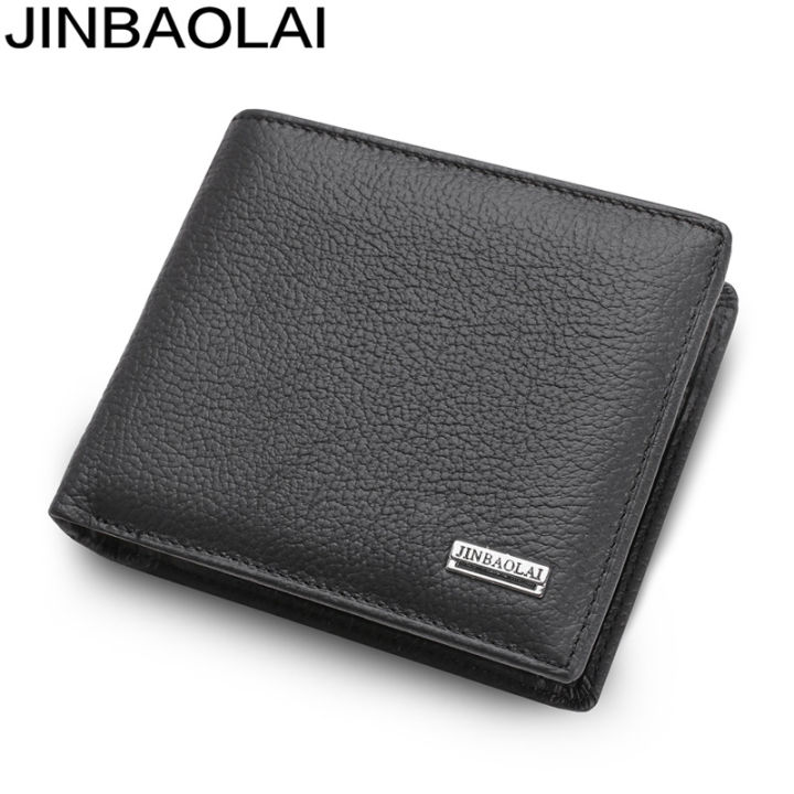JINBAOLAI กระเป๋าสตางค์ผู้ชายใบสั้น หนังวัวแท้ ความจุมาก หนังทนทาน ...