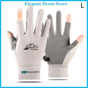 [K&P Elegant]👗👗 Summer Sunscreen Gloves Women Thin Ice Silk Anti-ultraviolet Dew Finger Touch Screen Driving Riding Non-slip Breathable Gloves