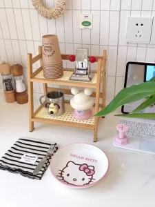 [SG Seller] Natural Bamboo Double Layer Kitchen Storage Shelf Countertop Seasoning Sundries Organizer