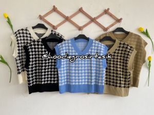 VEST RAJUT OVERSIZE - ROMPI RAJUT MOTIF DIOR - VEST HOUNDSTOOTH