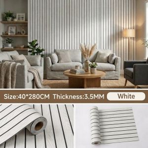 3D PVC Fluted Panel Wallpaper Self-Adhesive Premium Wood Texture Wall Sticker 40x280cm 3.5MM Thickened Waterproof Foam Panels For Wall Kitchen Bedroom Wall Decor [READY STOCK]