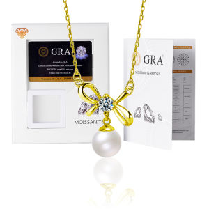 LOVETIA Kalung Mutiara Busur Moissanite Wanita Perhiasan Necklace  Sertifikat GRA Original XMZ097