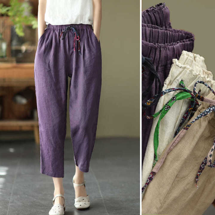Loose Red Radish trousers Elastic Waist Pants Summer main image 1