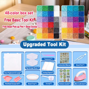 Kids DIY Craft Kit 24/48 Color Fuse Perler Beads Set 3D Art STEM Educational Toys