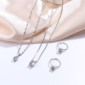 [haoh] Luxury Women Ring Necklace Earrings Rhinestone Bracelet Female Casual Ladies Jewelry Set