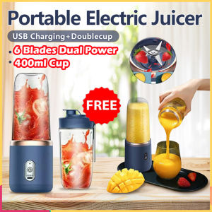 Double Cup Electric Fruit Juicer 6 Blades Blender Mixer 400ML mini Wireless Portable juice cup USB Charging