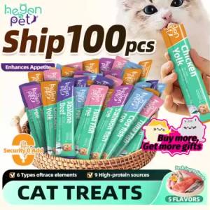 ✨100pcs✨Hegen  Cat Treat  For Enhances Apite Coat Health Gain Weight Fresh Wet Food