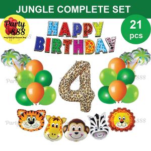 Safari Jungle theme party Animal Shaped foil Balloons Birthday Decorations complete set simple easy decoration with big number foil balloon Jungle 01Party888