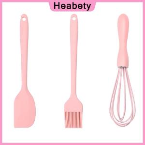 Heabety 3PCS SET Silicone Baking Set Cake Cream Spatula Scraper Kitchen Household Egg Whisk Barbecue Oil Brush Gadget Kitchen Supplies