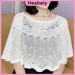 Heabety Womens Knitted Hollow Cotton Shawl Scarf Blouse Summer Autumn Elegant Ladies Sun Protection Cloak Smock