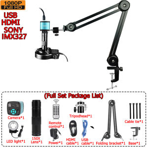 【Philippines spot】KUAIQU VGA 13MP 4K HDMI 48MP Camera Digital Microscope Electronic Video Microscope For Mobile Phone Repair (130X C Mount Lens+ LED Ring Light + Metal Stand)