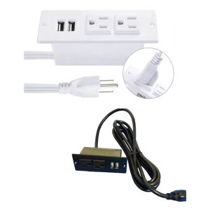 Embedded Power Strips Charging Hub With 2AC Socket Double USB Port 9.84ft Cable Overloads Protections Durability ABS