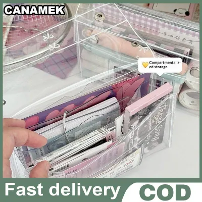 CANAMEK กล่องดินสอพีวีซีใสแนวตั้งความจุขนาดใหญ่กระดุมปิดสำหรับนักเรียนและสำนักงาน