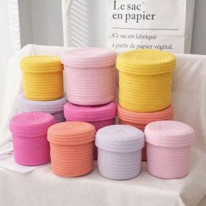 PAZNUL Round Cotton Rope Storage Basket Dustproof with Lid Key Wallet Storage Basket High Quality Miscellaneous Items Home Organization Supplies