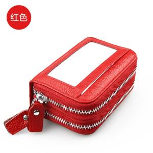 Royal Bagger Card Holder Wallet for Women Genuine Cow Leather Purse Double Zipper Pocket Driving License Clip RFID Blocking