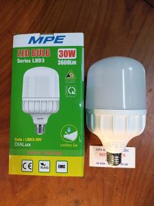 Đèn LED BULB TRỤ MPE chống ẩm Ký hiệu LBD3 20W/30W/40W/50W ánh sáng trắng vàng chính hãng MPE.