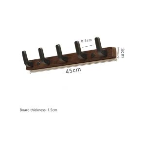 Walnut Wood Wall Hook Rack – 45cm with Aluminum Hangers | No Drill Coat & Towel Hanger for Entryway Bedroom & Bath