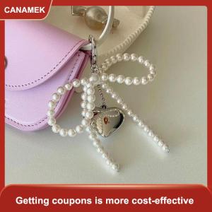 【CANAMEK】 Tinh Tế Đính Cườm Móc Chìa Khóa Handmade Ngọc Trai Bow Hình Mặt Dây Chuyền Keyring Tim Keychain Trang Trí Ngọc Trai Trang Trí Cho Túi Xách Điện Thoại
