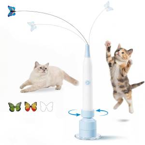 Teeker Pet Electric Butterfly Cat Wand for Indoor Cats 360 Spinning Self Play with 2 Modes & Tap to Awake Rechargeable Cleanable Suction Base 2 Butterfly Refills Interactive Cat Toy