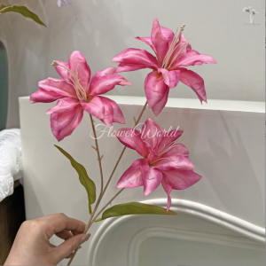 [FlowerWorld]Artificial Bunga Lily 1 tangkai 3 Cabang Bahan Kain / Bunga Artficial Lily Bunga Palsu Plastik Buatan Imitasi Hias Dekor Buket Bouquet Rumah Pesta/Bunga Hias Plastik/Bunga Hias Plastik Murah Dan Import/Bunga Hias Per Tangkai