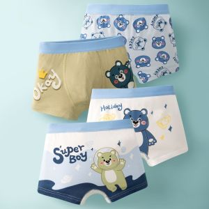 4 Pcs Cartoon Bear Duck Panda Summer Kids Boys Boxer Briefs Pure Cotton Teen Shorts Class A All-Cotton Four-Corner Pants 夏男童平角内裤纯棉青少年短裤A类全棉四角裤 FUNIANQI