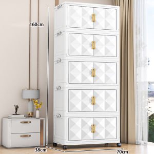 Stackable Plastic Box 50CM/65CM Foldable Storage Cabinet with Wheels Wardrobe living room snack storage box