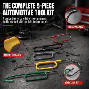 EDTUD 5pcs 5PCS Ignition Lock Cylinder Removal Tool Sturdy Metal Material Curved Hook Tips Auto Repair Disassembly Rod Professional Precise Curved Hook Automotive Maintenance Hand Tool Auto Repair