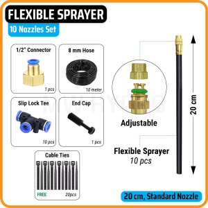 Kit 10 Pcs Flexible Tube with Adjustable Brass Nozzle | Paket 10 pcs Universal Micro Sprayer Mist Fleksibel Kepala Kuningan