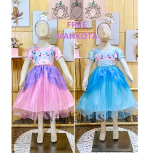 Dress Ulang Tahun Anak Perempuan Motif Sandrio Melody 2024 Viral Bahan Katun Silk Premium Umur 3-8 Tahun/Gaun Ulang Tahun Model Terbaru