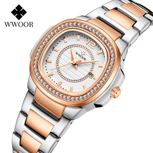 WWOOR Top Luxury Brand Womens Watch Fashion Casual Stainless Steel Waterproof Complete Calendar Ladies Quartz WristWatch