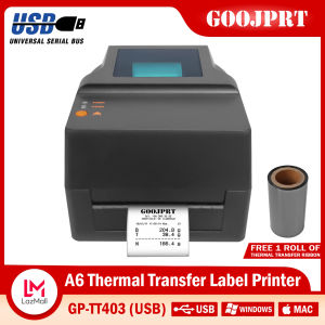 GOOJPRT A6 Thermal Transfer Label Barcode Printer GP-TT403 (USB) Shipping Label Sticker High Speed Thermal or Ribbon Print for PC Windows & Mac Computer or Laptop