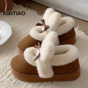 Xixitiao bốt mùa đông mùa thu cho bé gái giày Cotton Tai thỏ mềm dễ thương đế mềm dày phong cách mới ngoài trời Bốt đi Tuyết Ấm Lót Lông Cừu