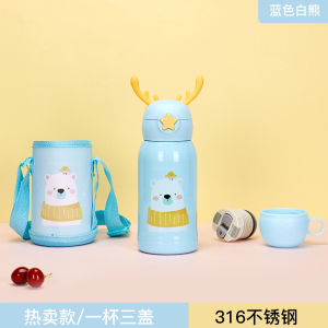 Children Thermos Cup With Straw 316 Stainless Steel With Straps Rope Bag Thermos Vacuum Flasks Kids Thermos