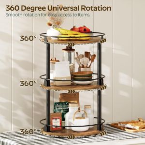 360° Rotating Spice Rack Wood 2/3 Tier Kitchen Storage Rack Multifunction Storage Organizer Bathroom Shelf Rotating Shelf