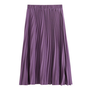 Plus Size Womens Temperament Long High Waist Vertical Organ Half-length Pleated Skirt