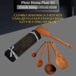 Combo 50 Đôi Đũa Thốt Nốt Rừng Tự Nhiên tặng kèm 5 Món Gia Dụng GỗĐũa Gỗ Không Hóa Chất nhuộm