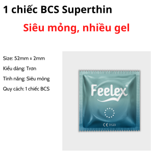 Bao cao su nam gia đình siêu mỏng Feelex Super Thin nhiều gel bôi trơn hương dâu vani - Hộp lớn 30 bcs