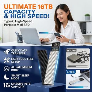 16TB Type-C Portable SSD Hard Drive Large Storage Capacity Fast Data Transfer External Solid State Disk Portable Storage Device