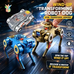Wind Up Mechanical Transforming Robot Dog Toy Finger Spinner Fidget Chain Portable Stress Relief