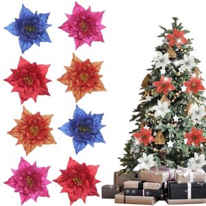 5pcs Artificial Flowers For Decoration Glitter Fake Flowers DIY Home Wedding Decoration Flower Head Christmas Party Supply